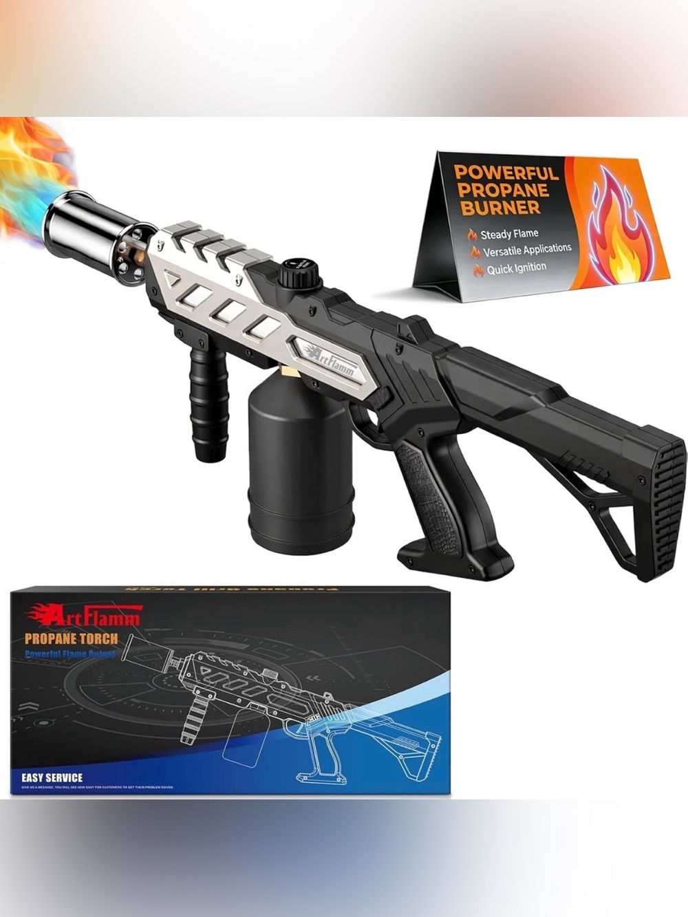 Propane Torch Gun - Silver and Black with Teal Tank
